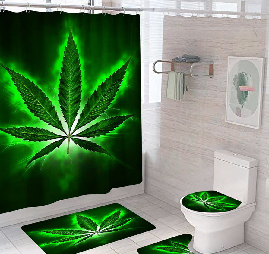 Hemp Leaf Shower Curtain Waterproof And Mildew Proof Copper Buttonhole Plastic Hook