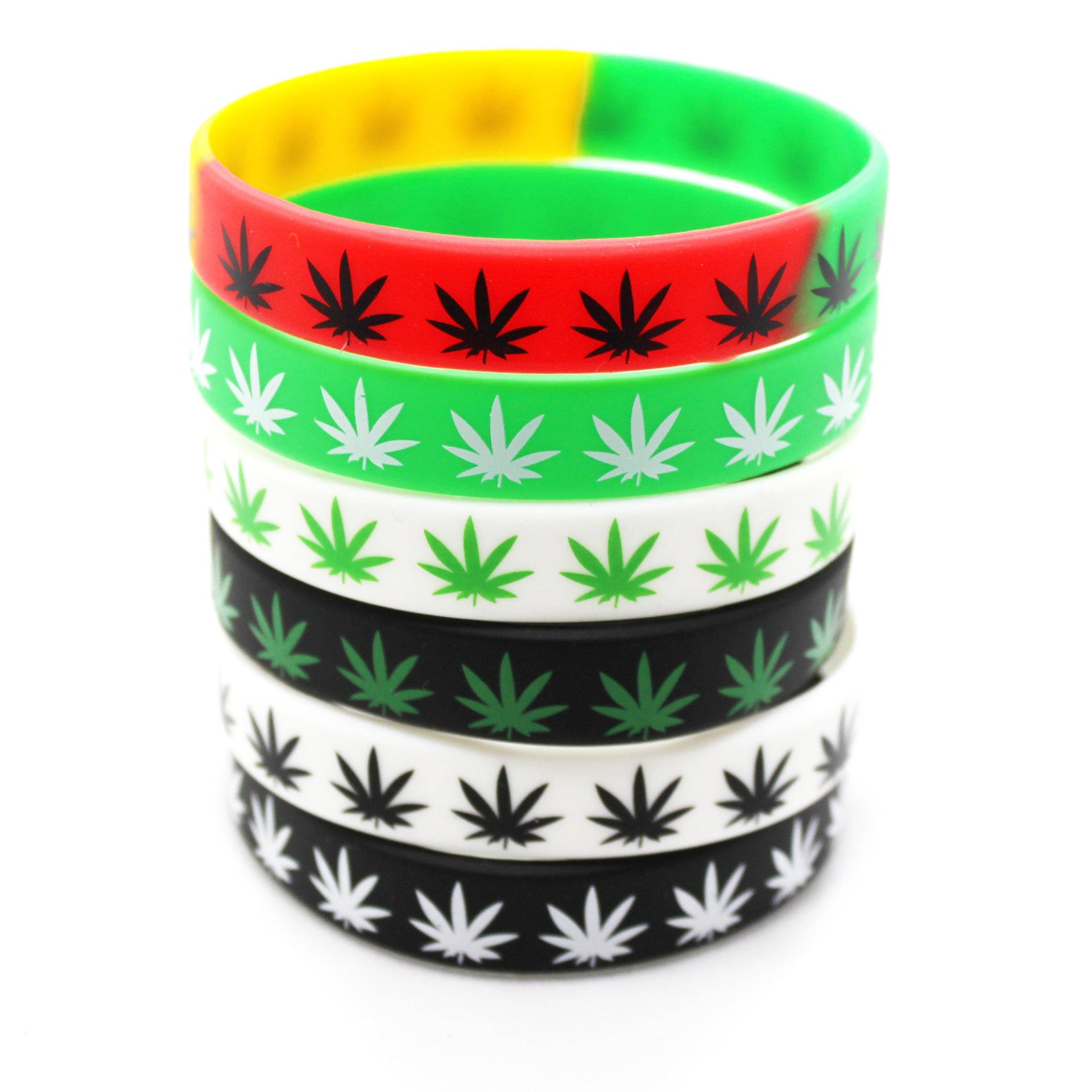 Silk Screen Hemp Leaf Silicone Bracelet