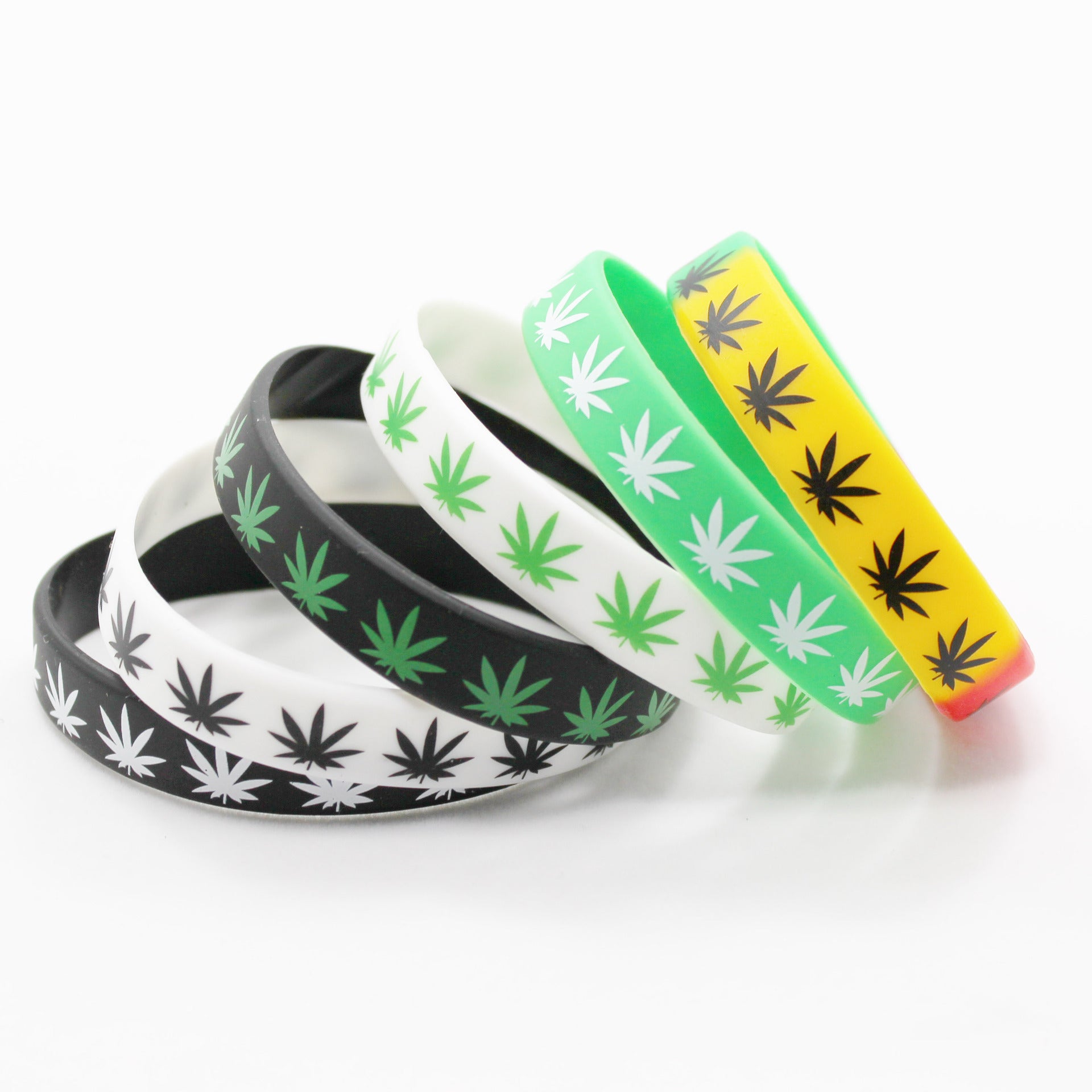 Silk Screen Hemp Leaf Silicone Bracelet