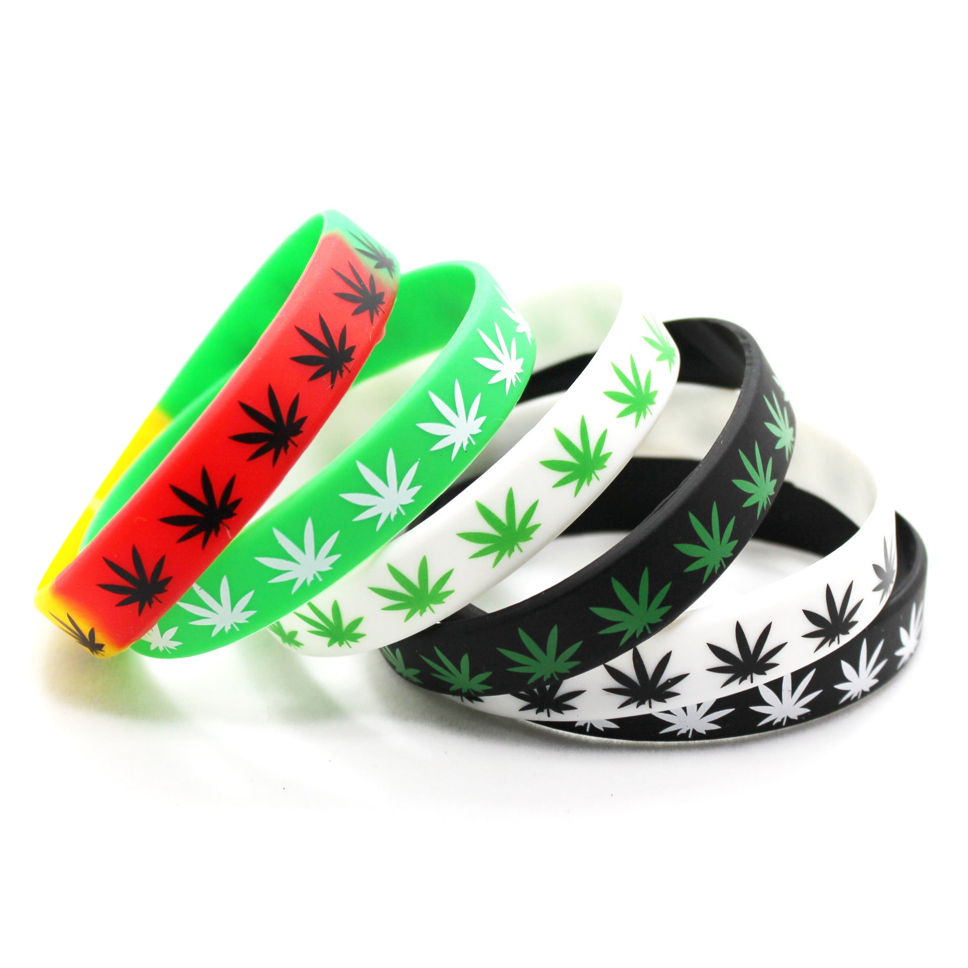 Silk Screen Hemp Leaf Silicone Bracelet